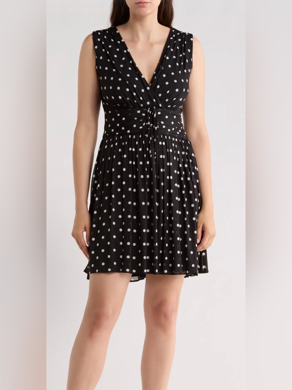 DKNY Black & White Polka Dot Fit & Flare Sleeveless Chiffon Dress sz 10 NWT $129